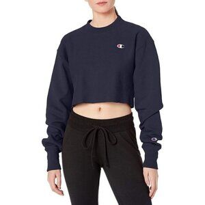 Champion Reverse Weave Cropped Black Sweatshirt Long Sleeve Crewneck Sz S